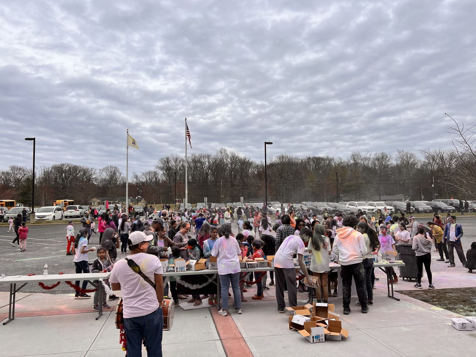 Crowd gathered in the school lot