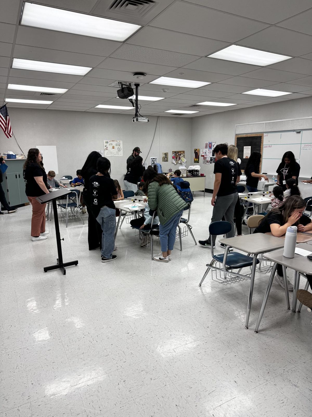 Students working on a challenge in a classroom