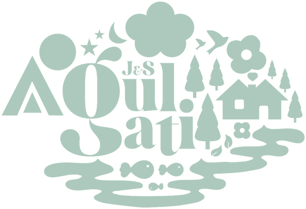 Illustration of a home, trees, sun and river surrounding the Gulati name